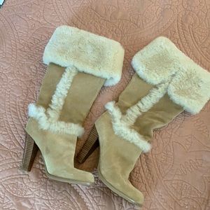 Ralf Lauren suede + faux fur boots